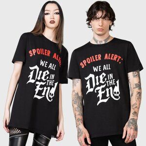 Killstar Spoiler T-Shirt ✦ Black Gothic Graphic ✦ “We All Die” Statement Tee NWT